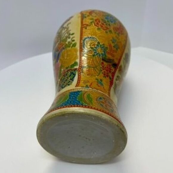 Chinese Earthenware Vase 9.5” Transferware Birds Flowers and Gilded Chinoiserie - Picture 6 of 6